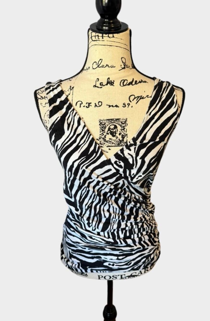 Express Zebra Print Surplice Tank Top Women Medium Black White Ruched Cami Wrap